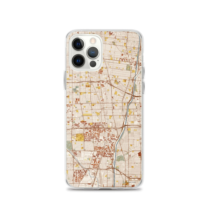 Custom iPhone 12 Pro Compton California Map Phone Case in Woodblock