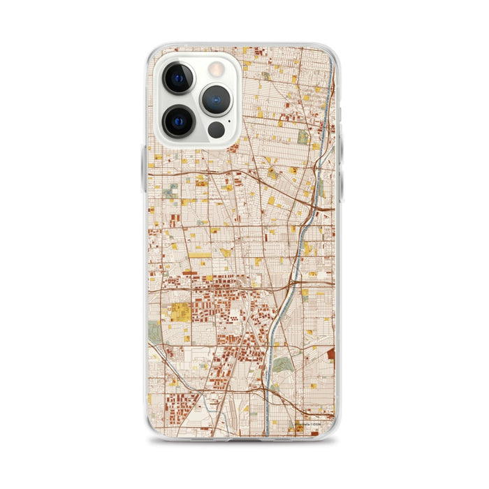 Custom iPhone 12 Pro Max Compton California Map Phone Case in Woodblock
