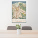 24x36 Concord California Map Print Portrait Orientation in Woodblock Style Behind 2 Chairs Table and Potted Plant