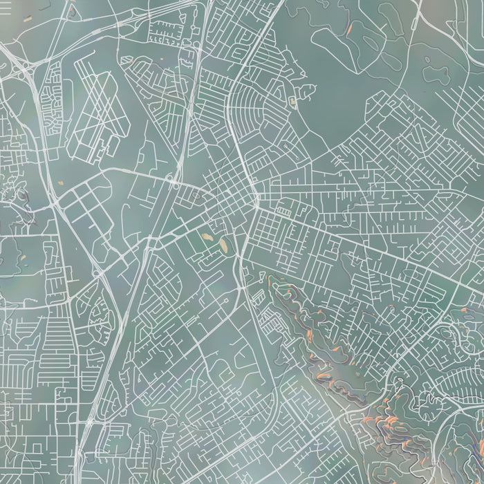 Concord California Map Print in Afternoon Style Zoomed In Close Up Showing Details