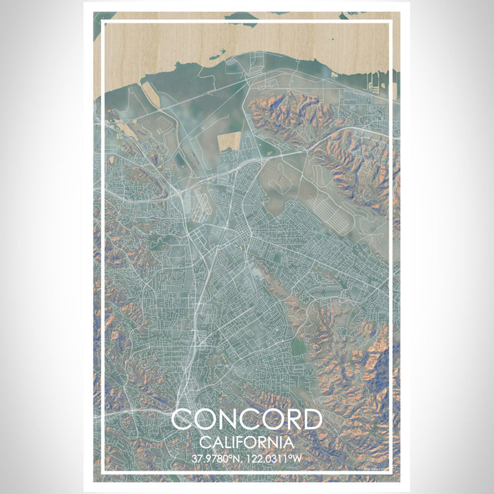 Concord California Map Print Portrait Orientation in Afternoon Style With Shaded Background