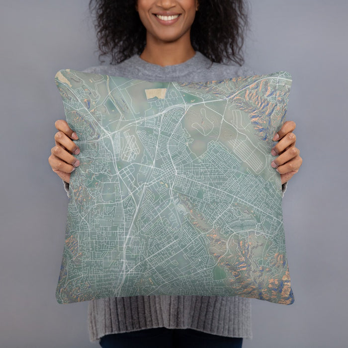 Person holding 18x18 Custom Concord California Map Throw Pillow in Afternoon