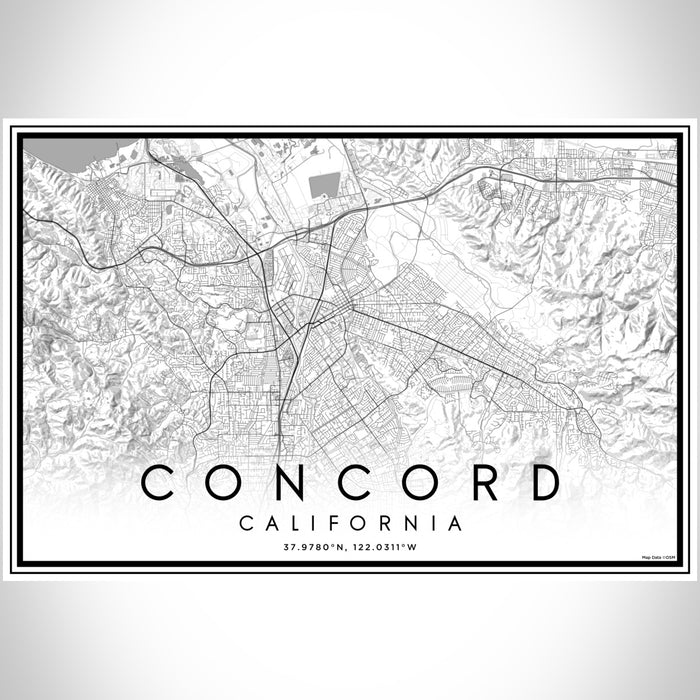 Concord California Map Print Landscape Orientation in Classic Style With Shaded Background