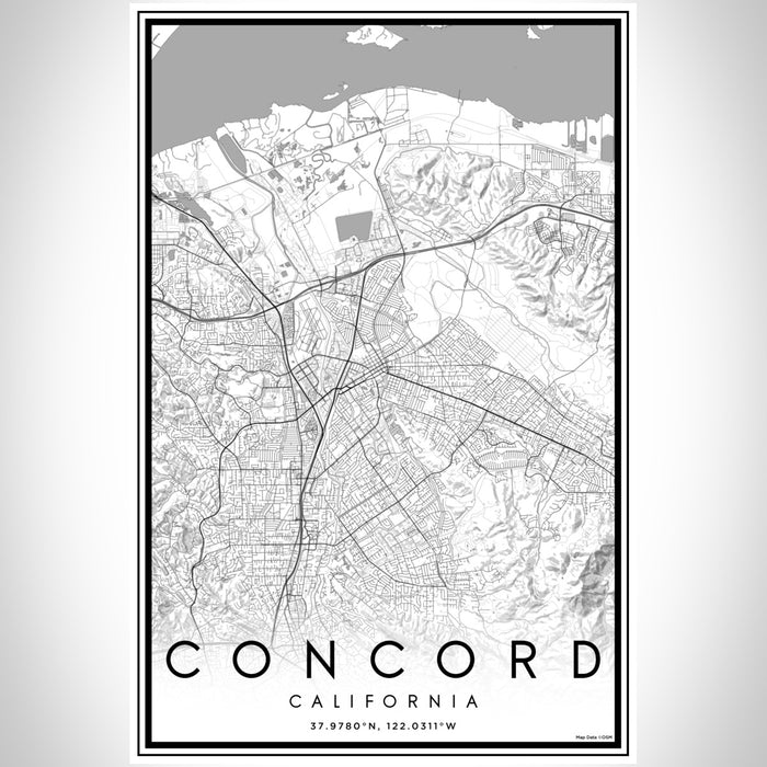 Concord California Map Print Portrait Orientation in Classic Style With Shaded Background