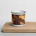 Front View Custom Concord California Map Enamel Mug in Ember on Cutting Board