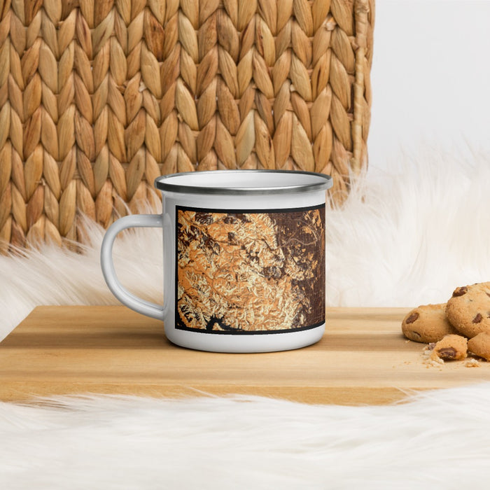 Left View Custom Concord California Map Enamel Mug in Ember on Table Top