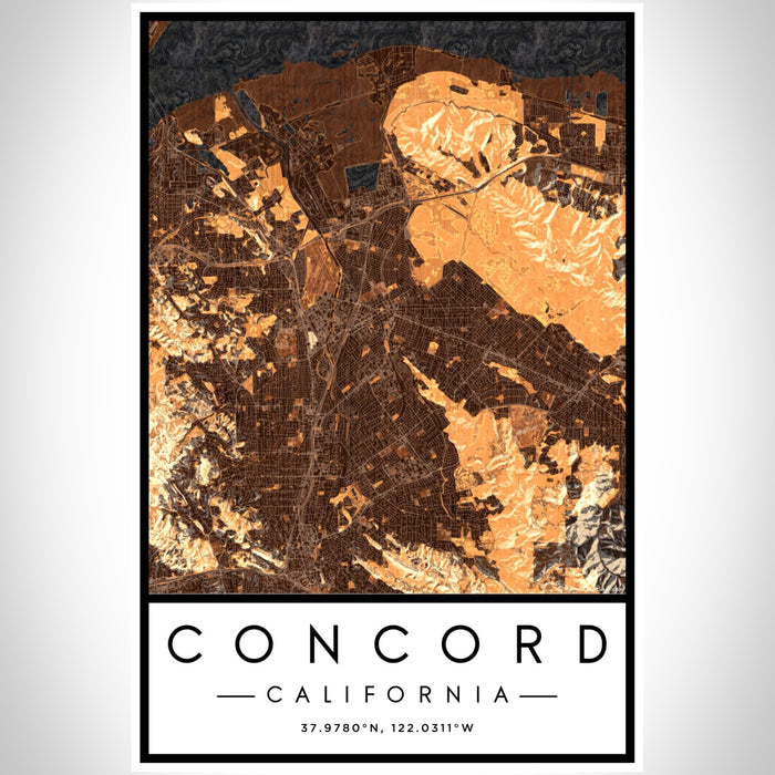 Concord California Map Print Portrait Orientation in Ember Style With Shaded Background