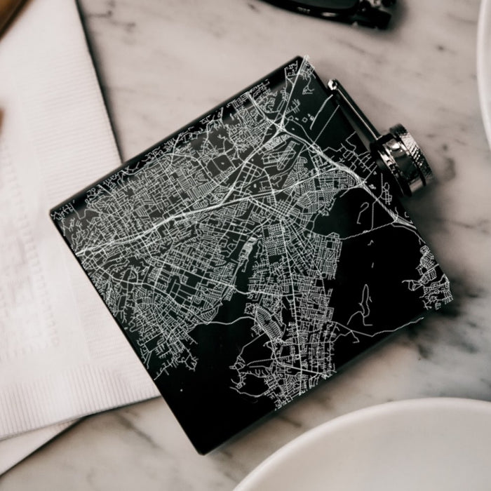 Concord California Custom Engraved City Map Inscription Coordinates on 6oz Stainless Steel Flask in Black