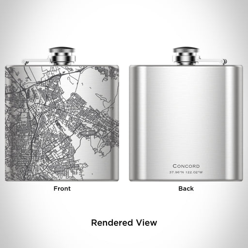 Rendered View of Concord California Map Engraving on 6oz Stainless Steel Flask