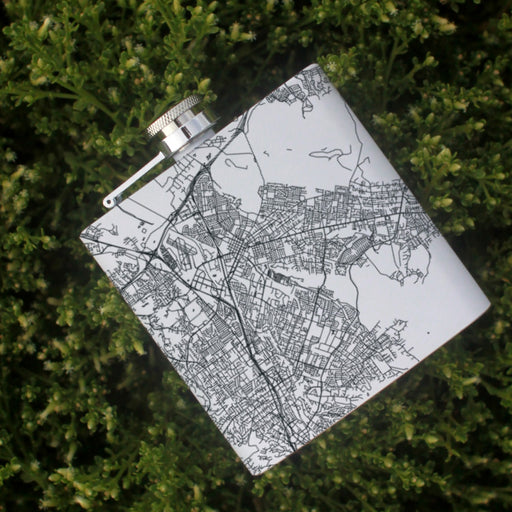 Concord California Custom Engraved City Map Inscription Coordinates on 6oz Stainless Steel Flask in White