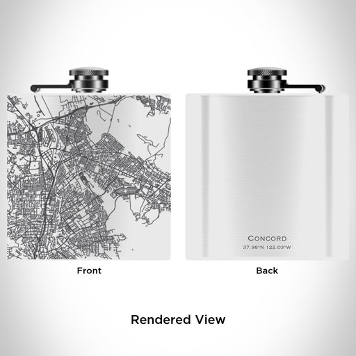 Rendered View of Concord California Map Engraving on 6oz Stainless Steel Flask in White