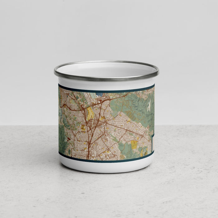 Front View Custom Concord California Map Enamel Mug in Woodblock