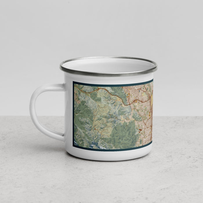 Left View Custom Concord California Map Enamel Mug in Woodblock