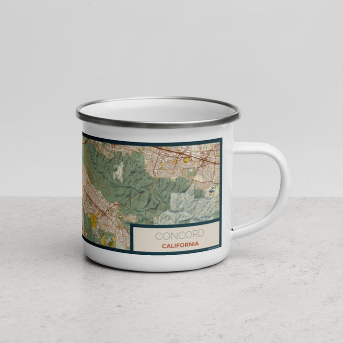 Right View Custom Concord California Map Enamel Mug in Woodblock