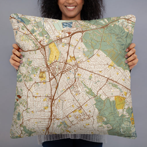 Person holding 22x22 Custom Concord California Map Throw Pillow in Woodblock