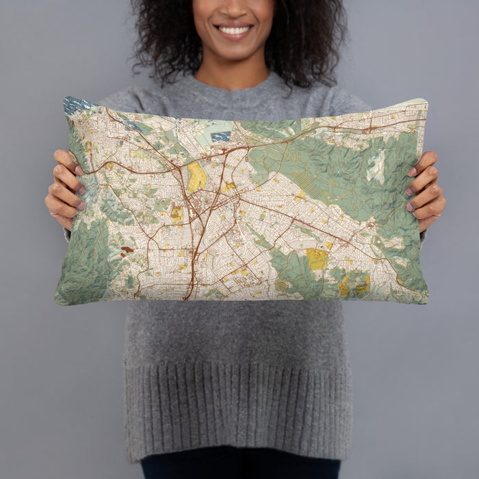 Person holding 20x12 Custom Concord California Map Throw Pillow in Woodblock