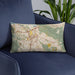 Custom Concord California Map Throw Pillow in Woodblock on Blue Colored Chair