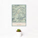 12x18 Conejos Peak Colorado Map Print Portrait Orientation in Woodblock Style With Small Cactus Plant in White Planter