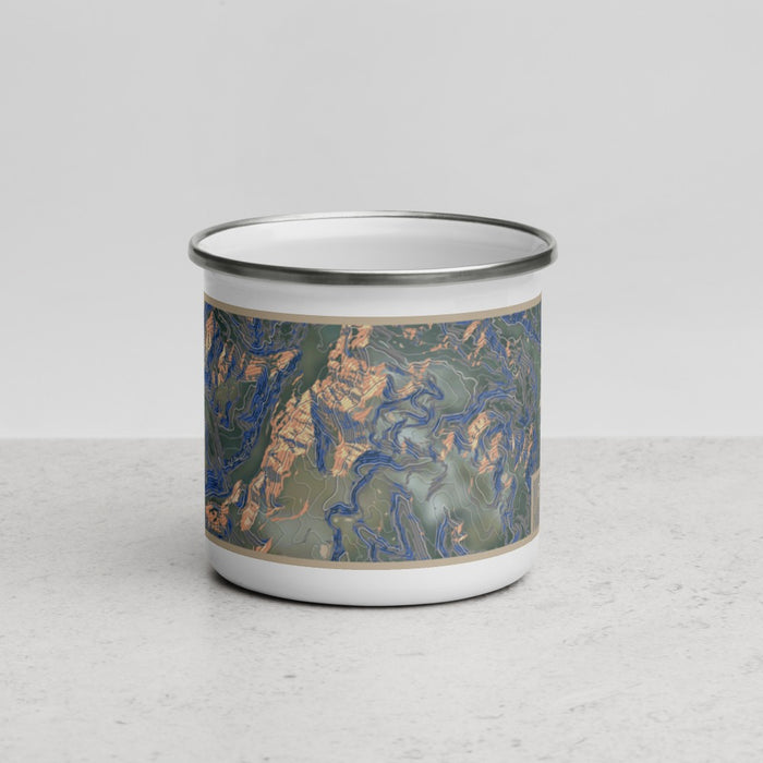 Front View Custom Conejos Peak Colorado Map Enamel Mug in Afternoon