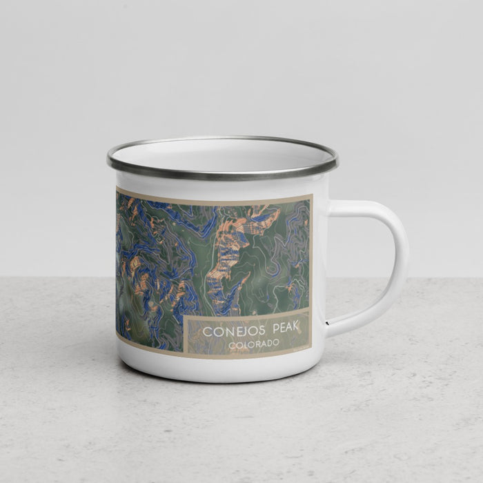 Right View Custom Conejos Peak Colorado Map Enamel Mug in Afternoon