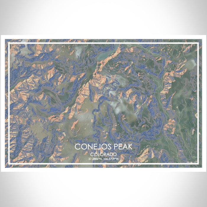Conejos Peak Colorado Map Print Landscape Orientation in Afternoon Style With Shaded Background