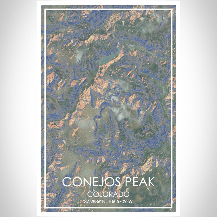 Conejos Peak Colorado Map Print Portrait Orientation in Afternoon Style With Shaded Background