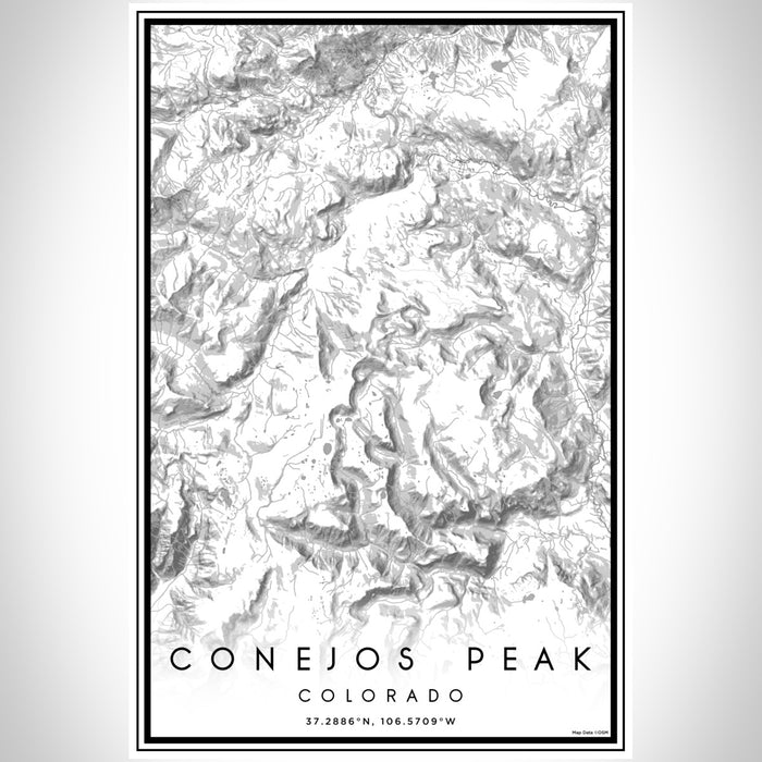 Conejos Peak Colorado Map Print Portrait Orientation in Classic Style With Shaded Background