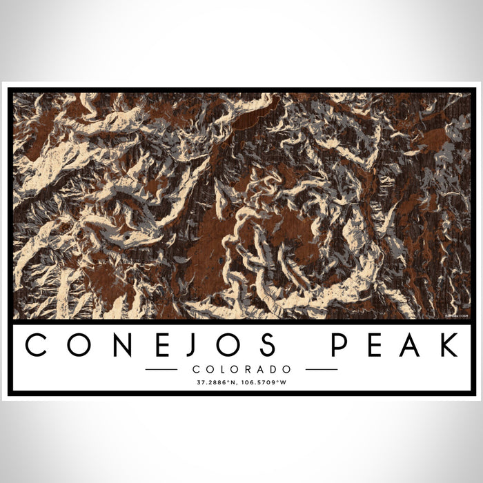 Conejos Peak Colorado Map Print Landscape Orientation in Ember Style With Shaded Background