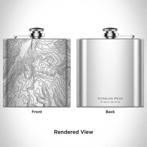 Rendered View of Conejos Peak Colorado Map Engraving on 6oz Stainless Steel Flask
