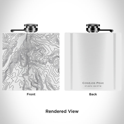 Rendered View of Conejos Peak Colorado Map Engraving on 6oz Stainless Steel Flask in White