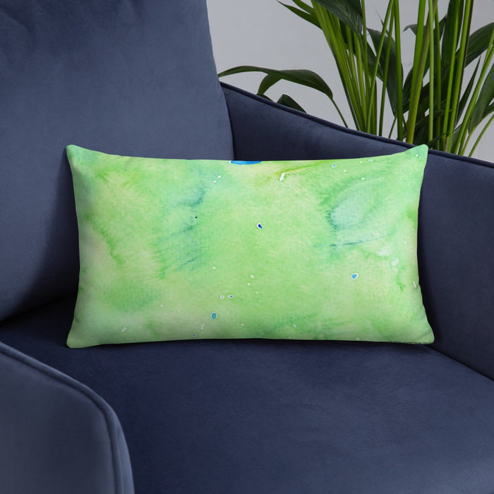 Custom Conejos Peak Colorado Map Throw Pillow in Watercolor on Blue Colored Chair