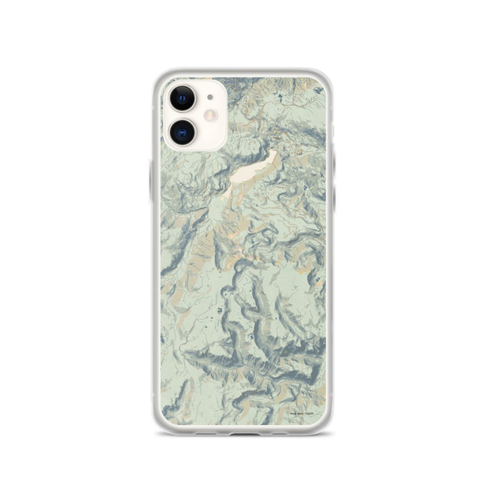 Custom iPhone 11 Conejos Peak Colorado Map Phone Case in Woodblock