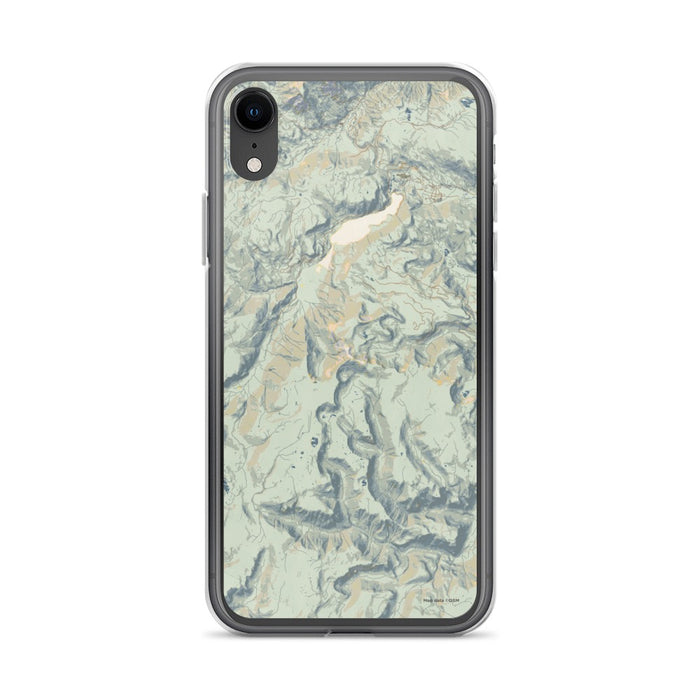 Custom iPhone XR Conejos Peak Colorado Map Phone Case in Woodblock