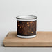 Front View Custom Conroe Texas Map Enamel Mug in Ember on Cutting Board
