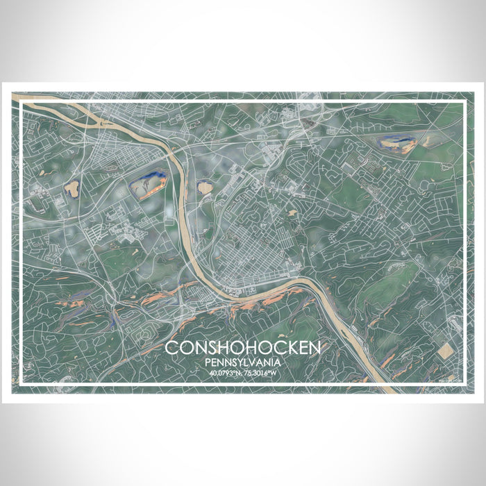 Conshohocken Pennsylvania Map Print Landscape Orientation in Afternoon Style With Shaded Background