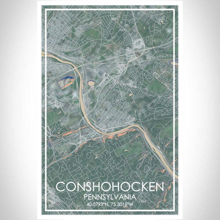 Conshohocken Pennsylvania Map Print Portrait Orientation in Afternoon Style With Shaded Background