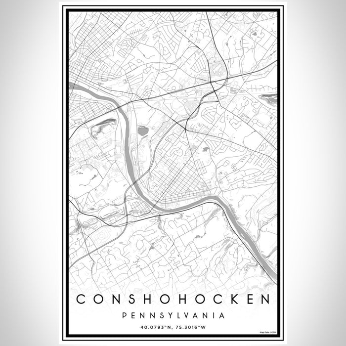 Conshohocken Pennsylvania Map Print Portrait Orientation in Classic Style With Shaded Background