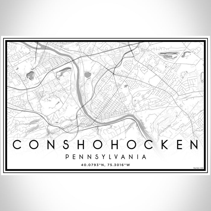 Conshohocken Pennsylvania Map Print Landscape Orientation in Classic Style With Shaded Background