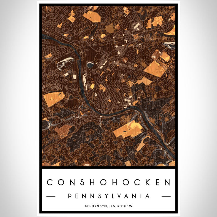 Conshohocken Pennsylvania Map Print Portrait Orientation in Ember Style With Shaded Background