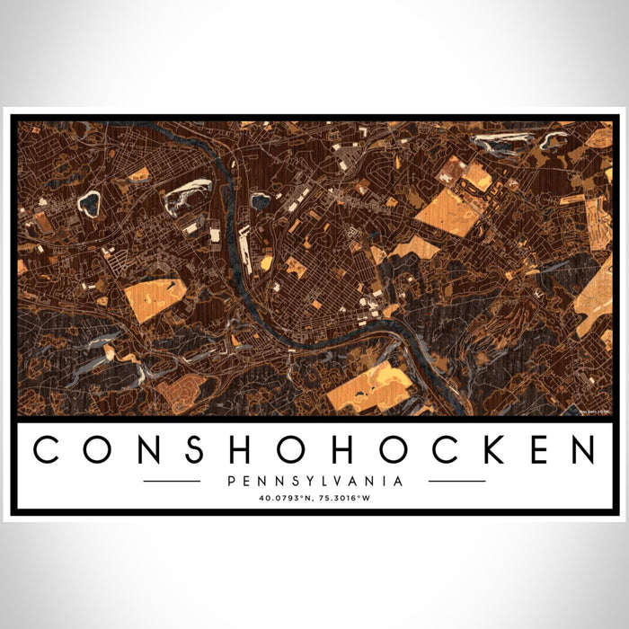 Conshohocken Pennsylvania Map Print Landscape Orientation in Ember Style With Shaded Background