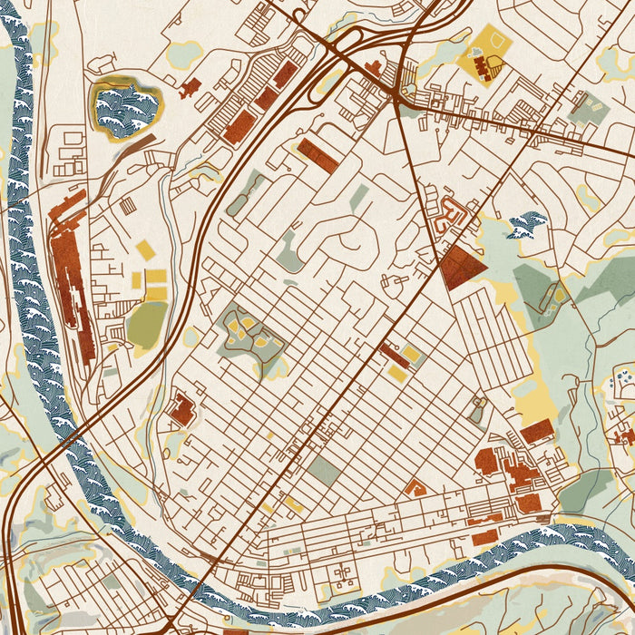Conshohocken Pennsylvania Map Print in Woodblock Style Zoomed In Close Up Showing Details