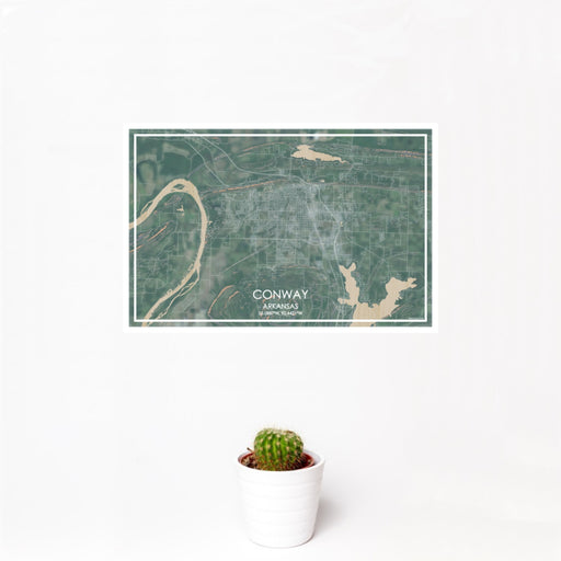 12x18 Conway Arkansas Map Print Landscape Orientation in Afternoon Style With Small Cactus Plant in White Planter