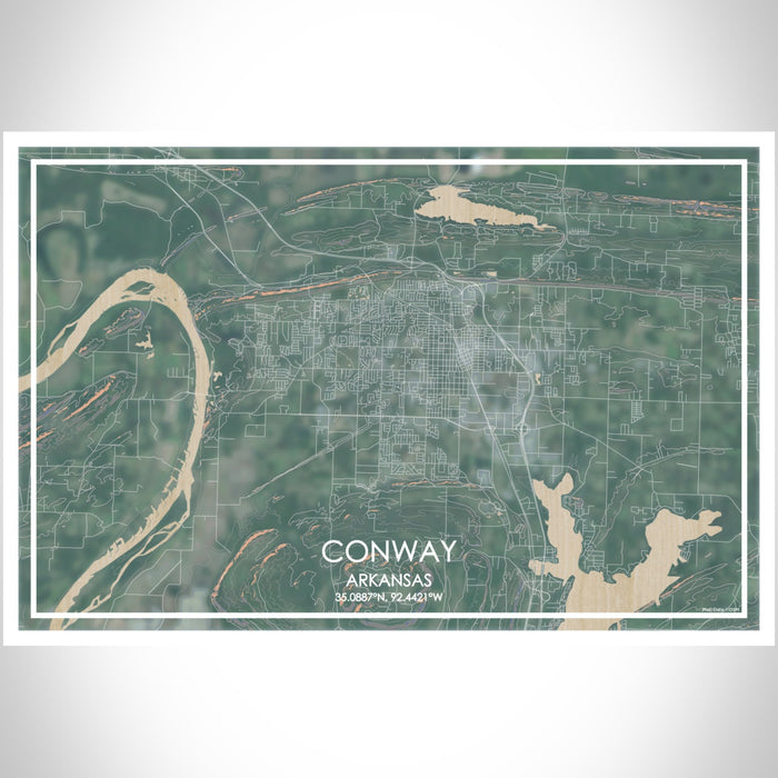 Conway Arkansas Map Print Landscape Orientation in Afternoon Style With Shaded Background