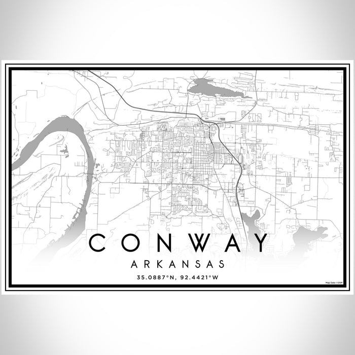 Conway Arkansas Map Print Landscape Orientation in Classic Style With Shaded Background