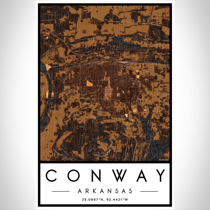 Conway Arkansas Map Print Portrait Orientation in Ember Style With Shaded Background
