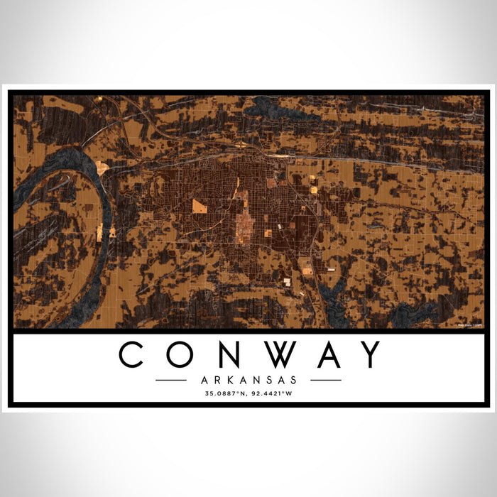 Conway Arkansas Map Print Landscape Orientation in Ember Style With Shaded Background