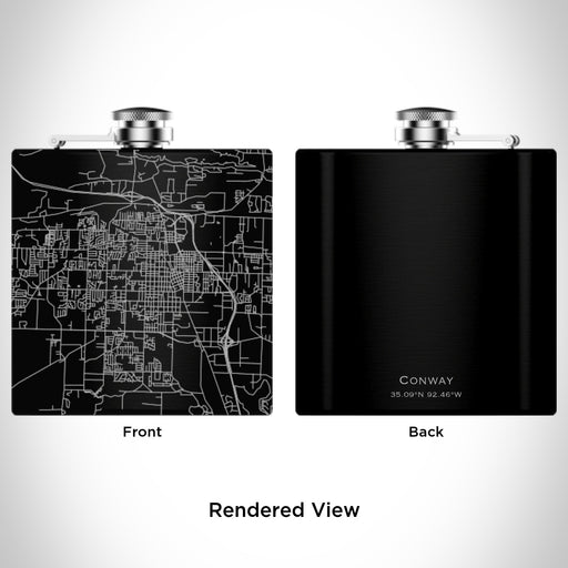 Rendered View of Conway Arkansas Map Engraving on 6oz Stainless Steel Flask in Black