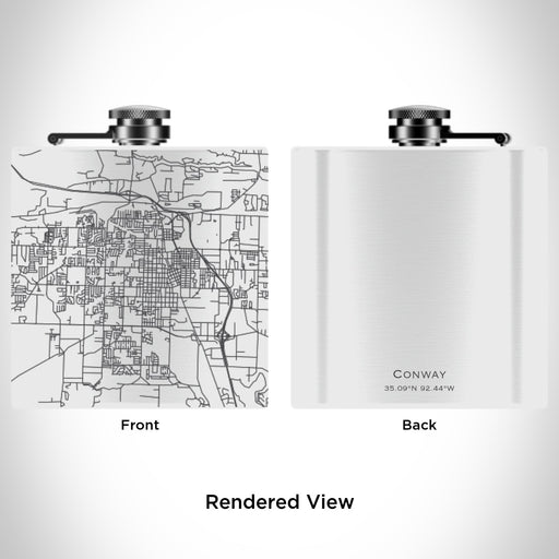 Rendered View of Conway Arkansas Map Engraving on 6oz Stainless Steel Flask in White