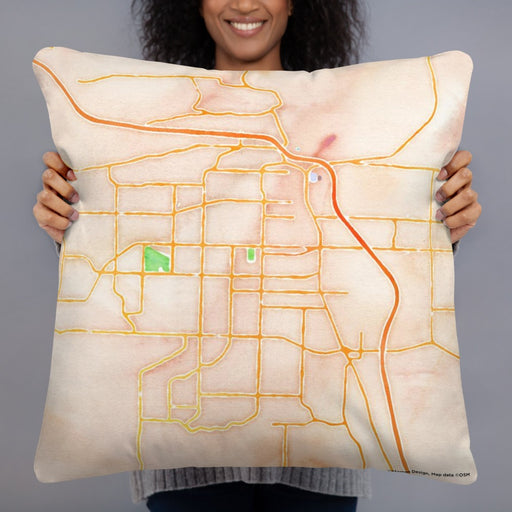 Person holding 22x22 Custom Conway Arkansas Map Throw Pillow in Watercolor
