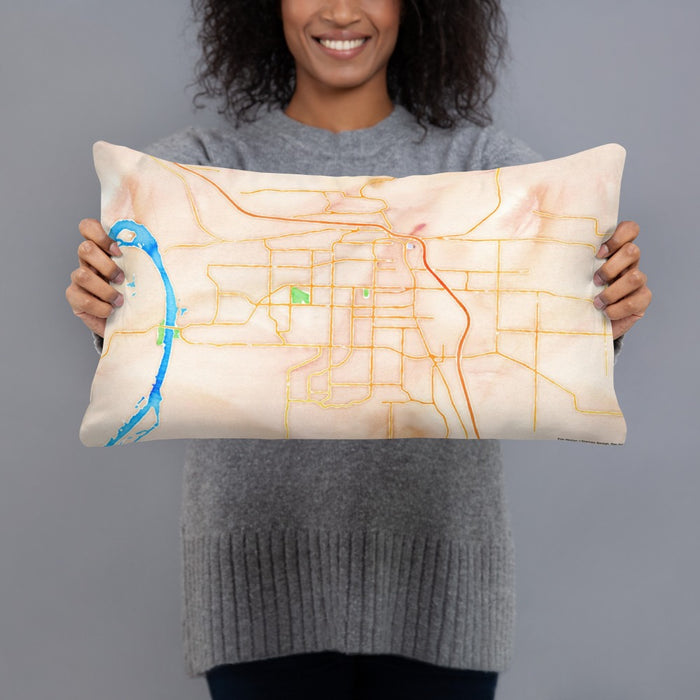 Person holding 20x12 Custom Conway Arkansas Map Throw Pillow in Watercolor